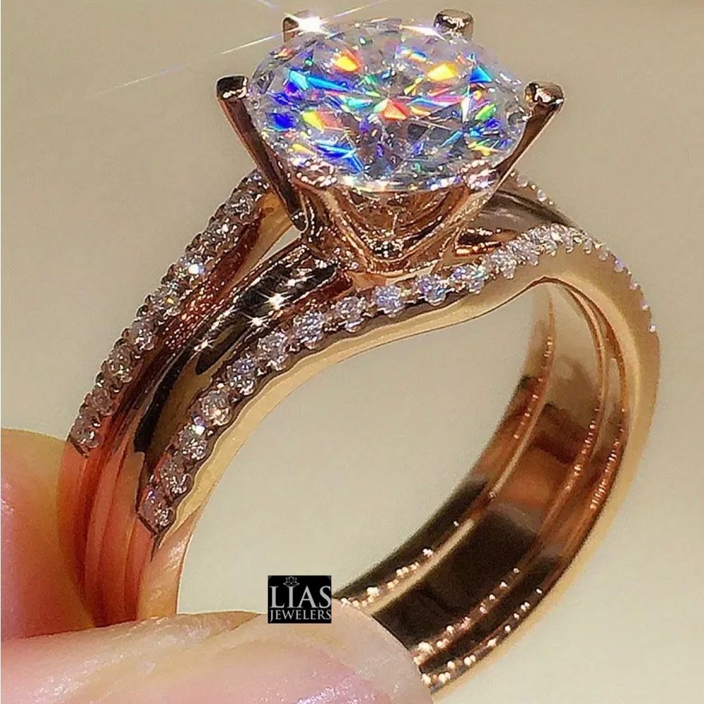 New 18k rose gold wedding ring set engagement ring ( 3 in 1 )